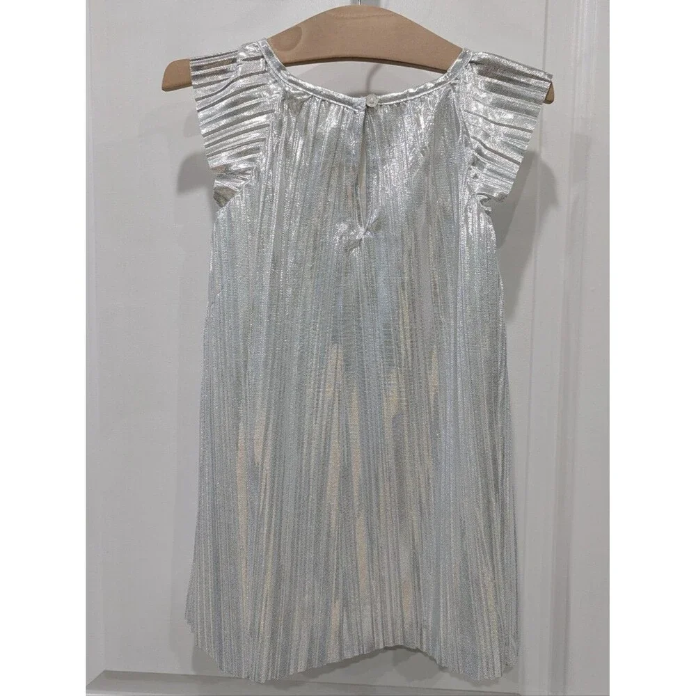 Oshkosh Kids Silver Shiny Swing Dress Flutter Sleeves Toddler Little Girl Size 2